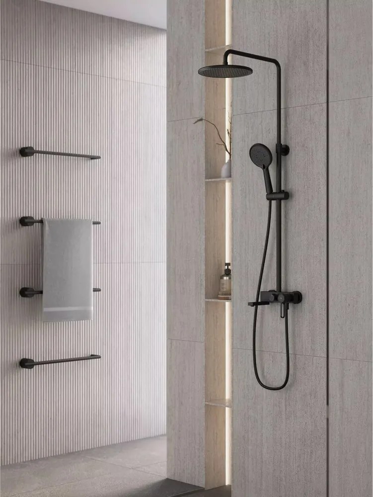 Coloana de dus cu baterie monocomanda FDesign Zaffiro finisaj negru mat