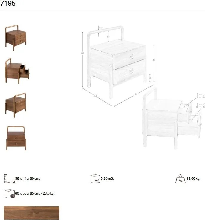 Noptiera LUX din lemn furniruit Walnut