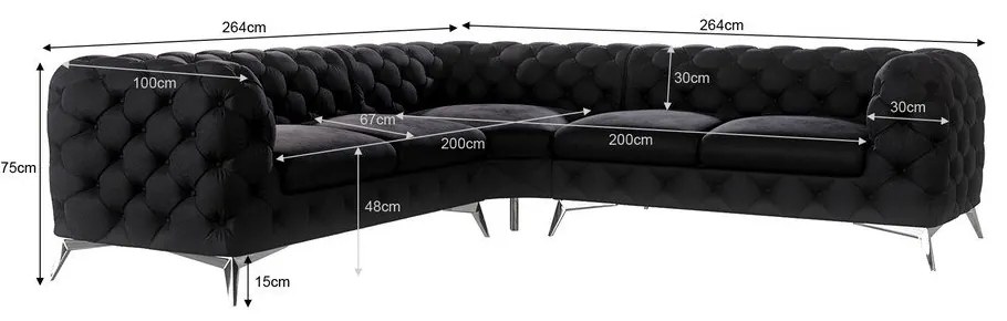 Colțar negru cu tapițerie din catifea Chelsea – Ropez