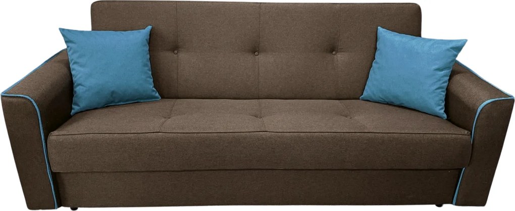 Canapea VERA extensibila, 3 locuri, lada de depozitare, stofa maro + turcoaz, 225x90x90 Maro + Turcoaz, Stofa