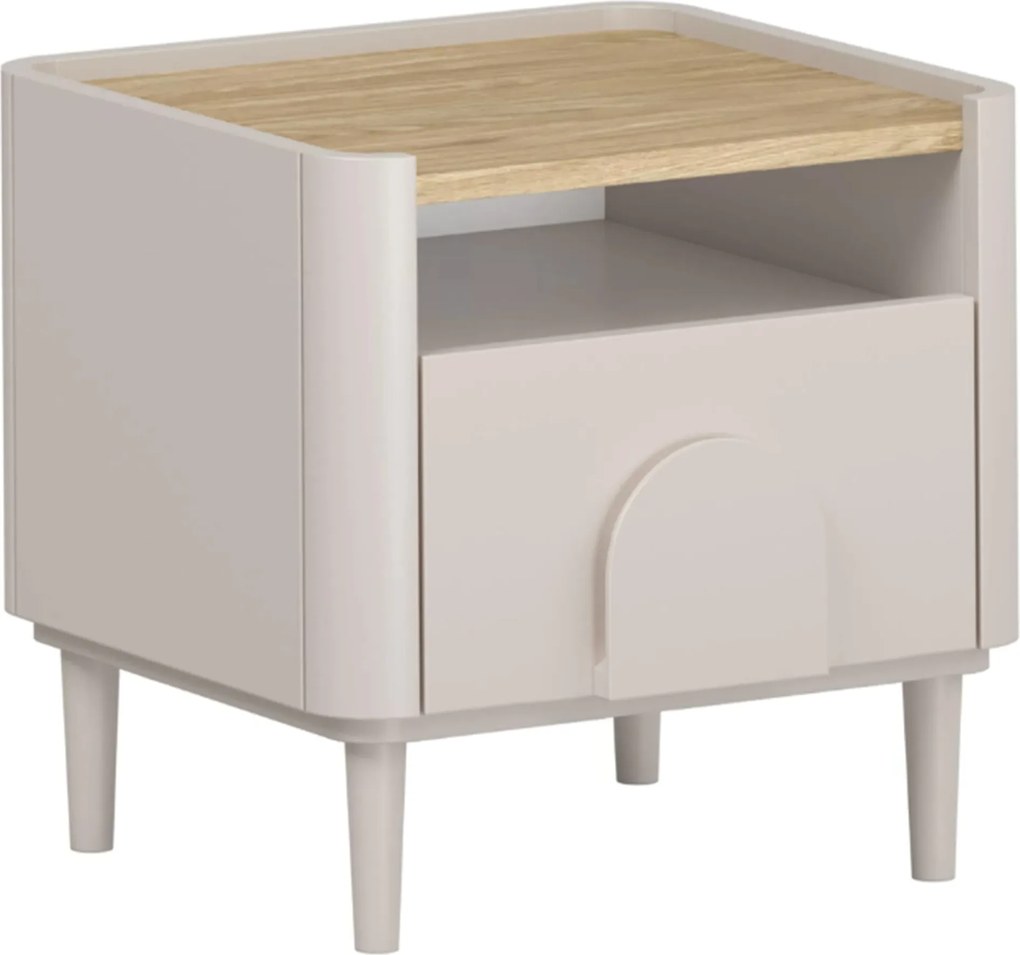 Noptieră Amilio 50 cm - cashmere / stejar uleiat / mânere cashmere