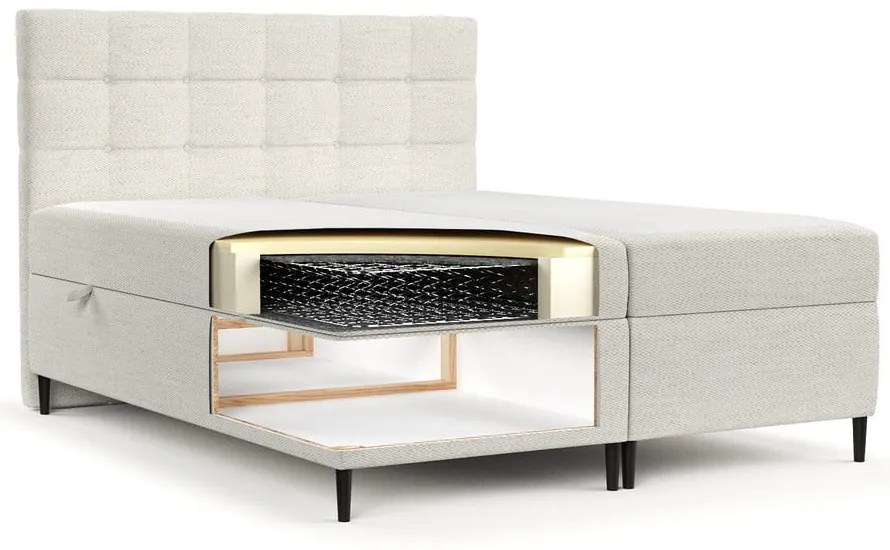 Pat boxspring crem cu spațiu de depozitare 200x200 cm Urbaneo – Maison de Rêve