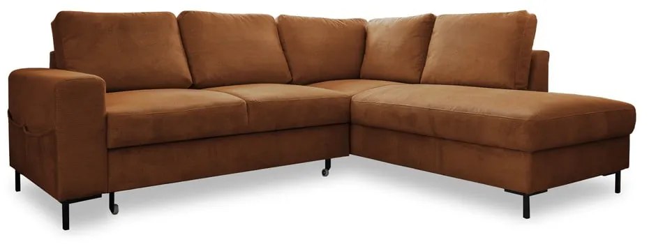 Colțar portocaliu/maro extensibil cu tapițerie din catifea reiată (cu colț pe partea dreaptă) Lofty Lilly – Miuform