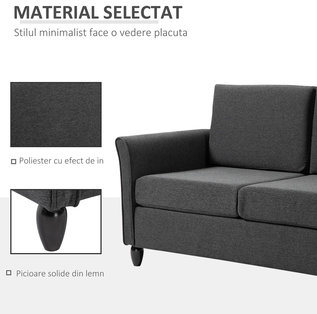 HOMCOM canapea 2 locuri tapitata compacta confortabila 141x70x78cm gri | Aosom Romania