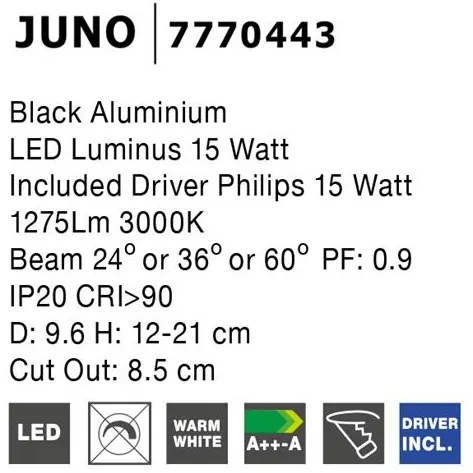 Spot incastrabil pentru tavan fals, Juno negru 15W NVL-7770443