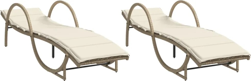 vidaXL Șezlonguri de plajă cu perne, 2 buc., bej, poliratan