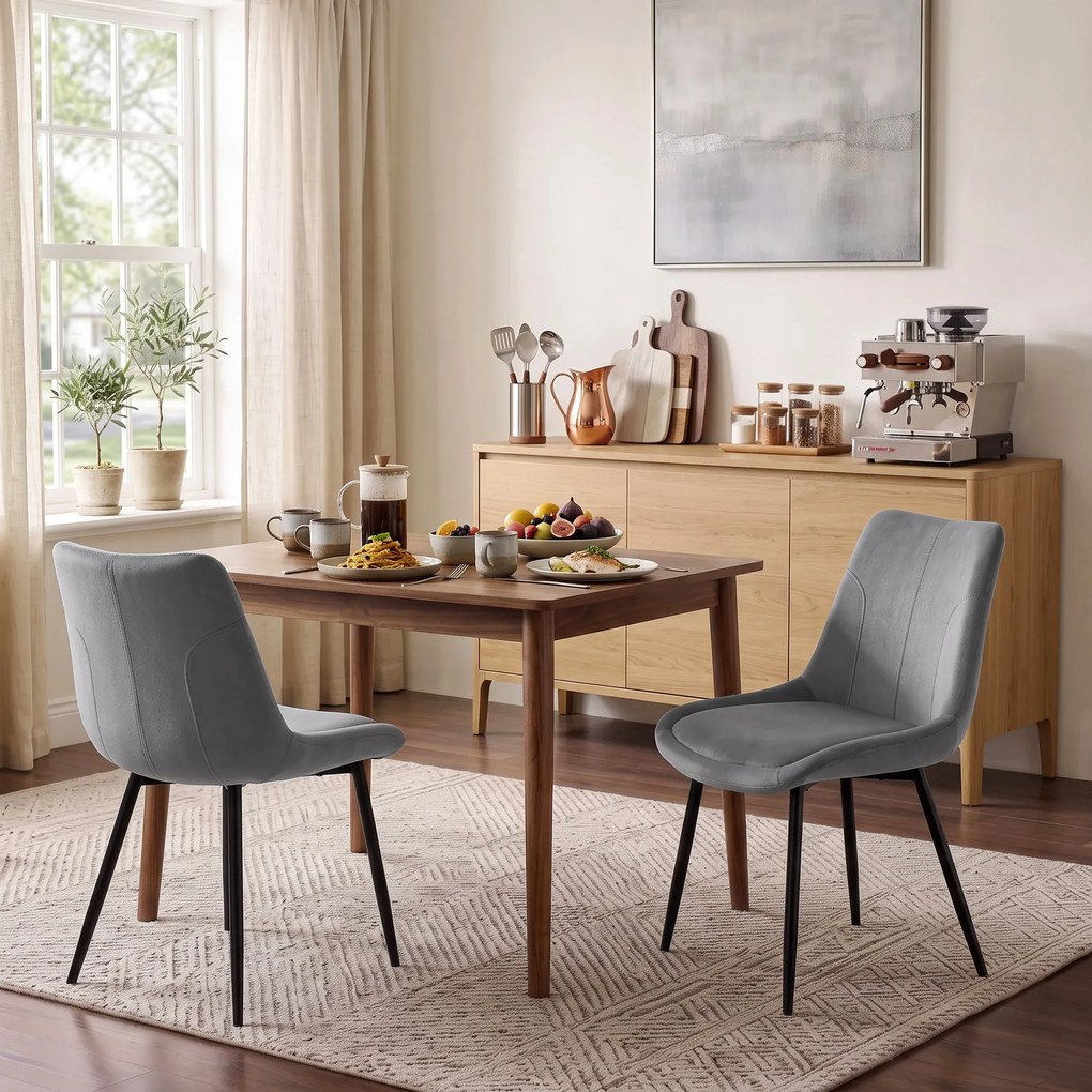 HOMCOM Set 2 Scaune de Dining din Catifea pentru Bucătărie, Gri Închis | Aosom Romania
