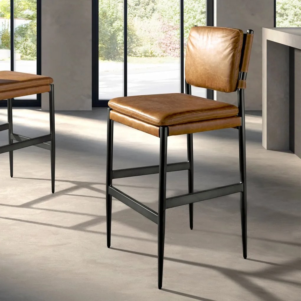 Scaun de bar tapitat cu piele naturala Brown