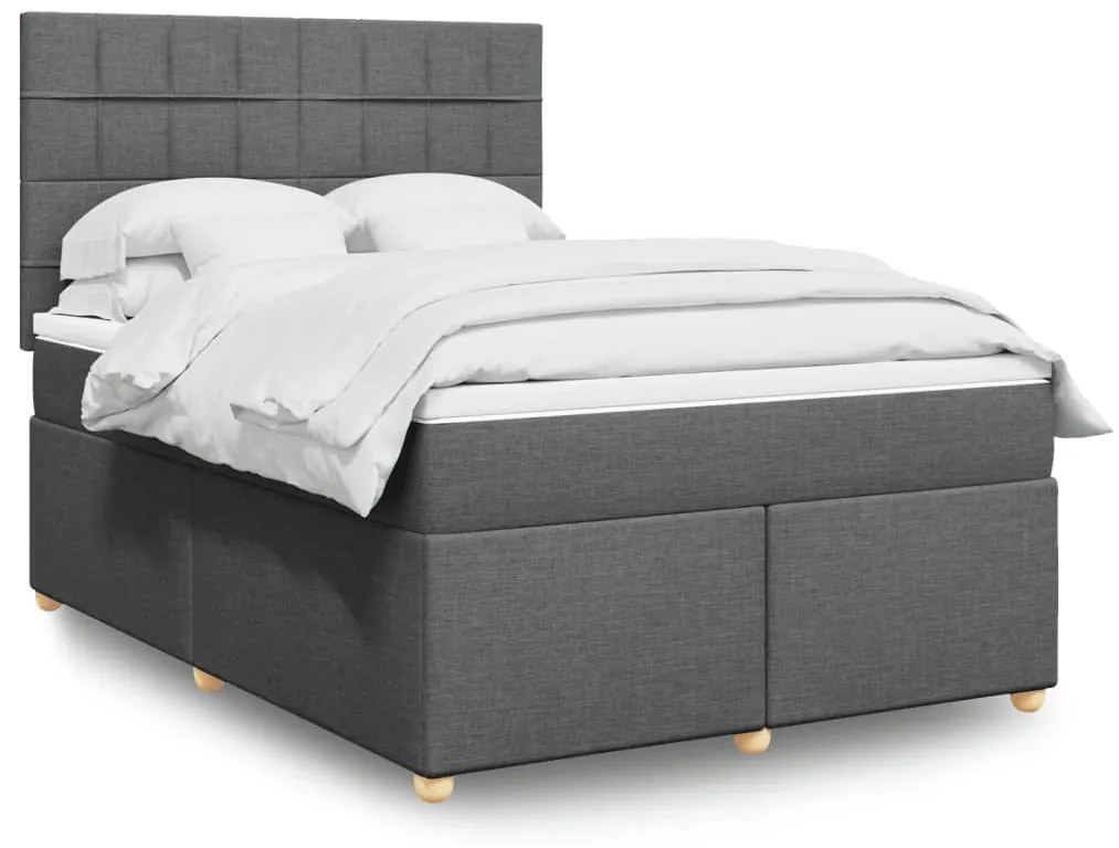vidaXL Pat continental cu saltea, gri închis, 160x200 cm, țesătură