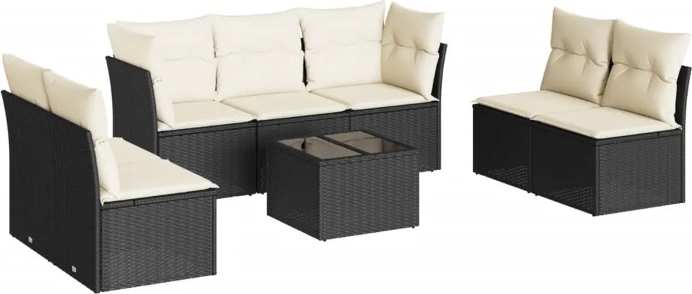 vidaXL Set mobilier de grădină cu perne, 8 piese, negru, poliratan