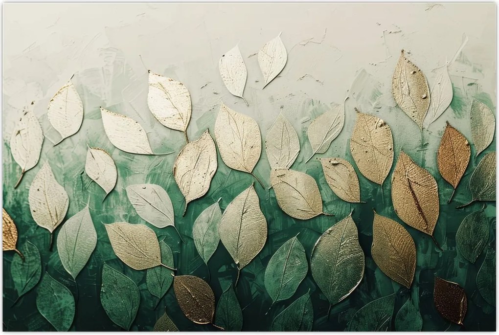 Tablou - Frunze verzi-aurii (90x60 cm)