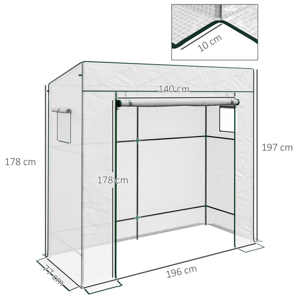 Outsunny Seră de grădină murală adăpostită cu 1 ușă înrolabilă, bârnă PE renforțată, 2 ferestre, dim. 196L x 77l x 197/178H cm | Aosom Romania