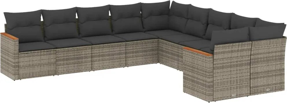 vidaXL Set mobilier de grădină cu perne, 10 piese, gri, poliratan