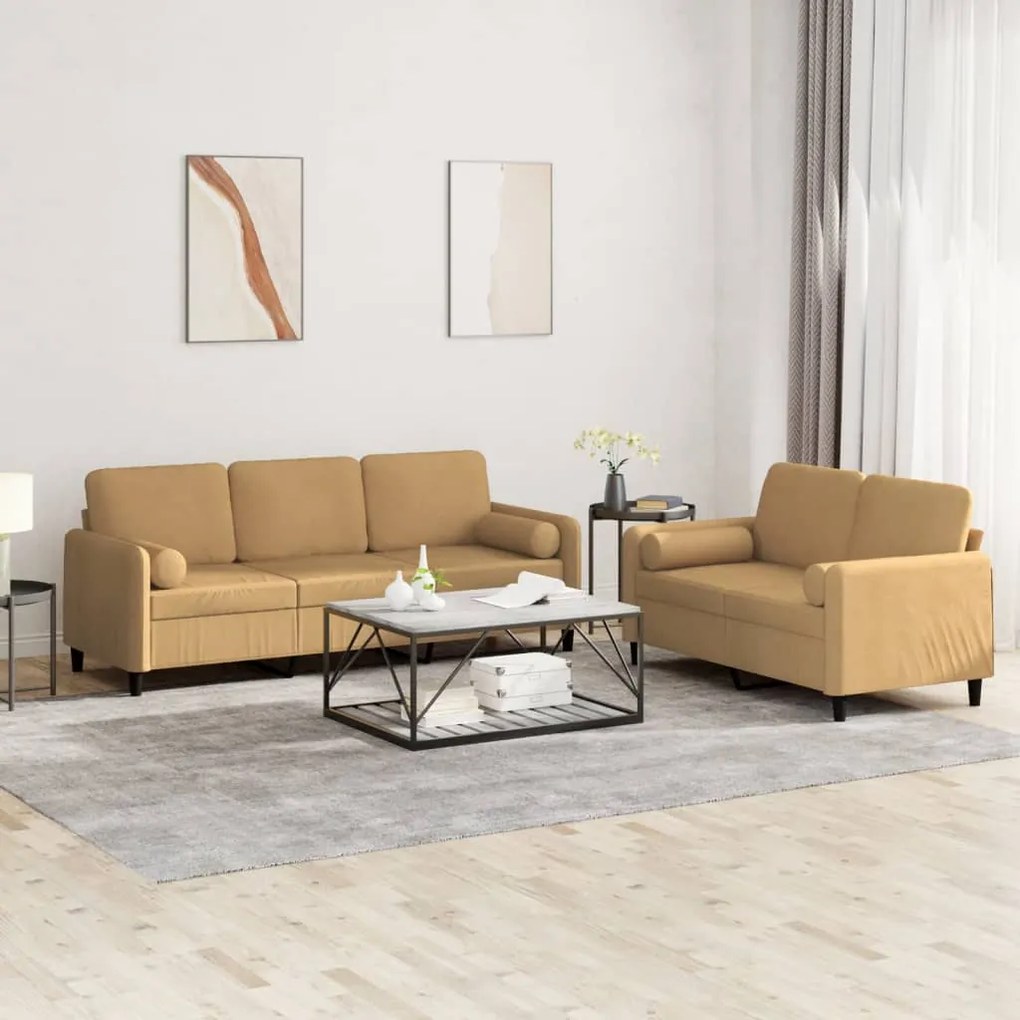 vidaXL Set de canapele cu perne, 2 piese, maro, catifea