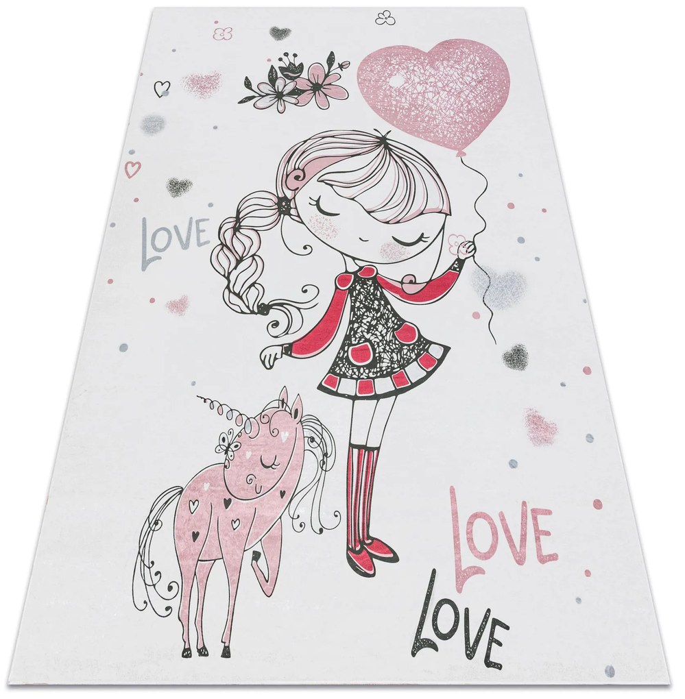 BAMBINO 2644 covor lavabil Fetiță, unicorn pentru copii anti-alunecare - alb / roz