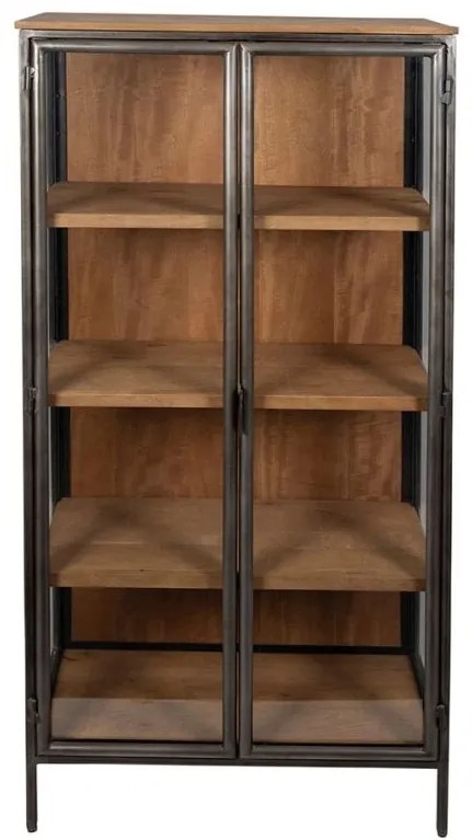 Dulap cu 2 usi, natur, din lemn masiv de mango si sticla, aspect rustic, Tucson