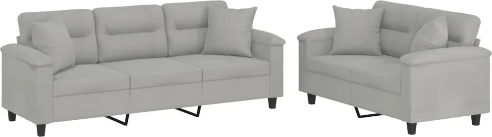 vidaXL Set de canapele cu perne, 2 piese, gri deschis, microfibră