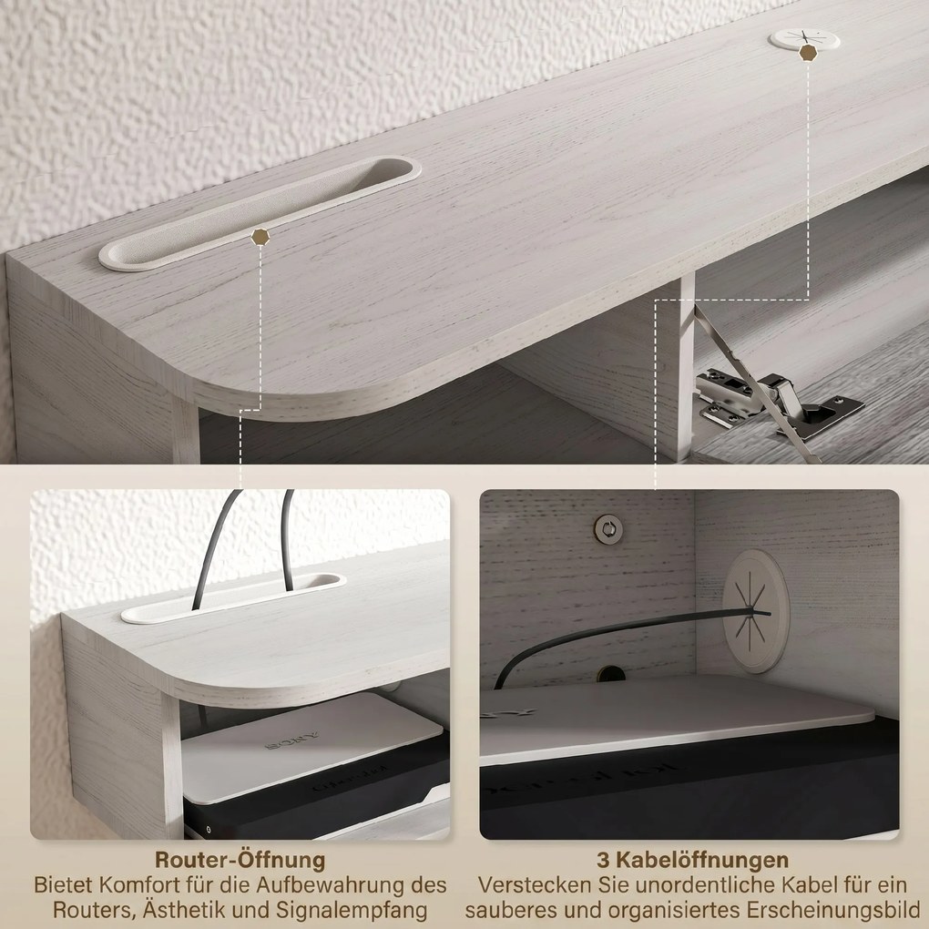 HOMCOM Mobilier TV Suspendat cu 2 Rafturi Deschise și un Dulăpior cu Ușă Rabatabilă, 120x26x16 cm, Gri | Aosom Romania