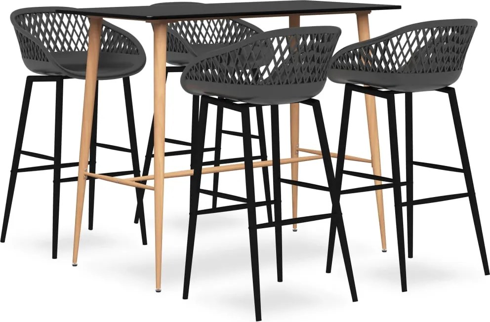 vidaXL Set mobilier de bar, 5 piese, negru și gri