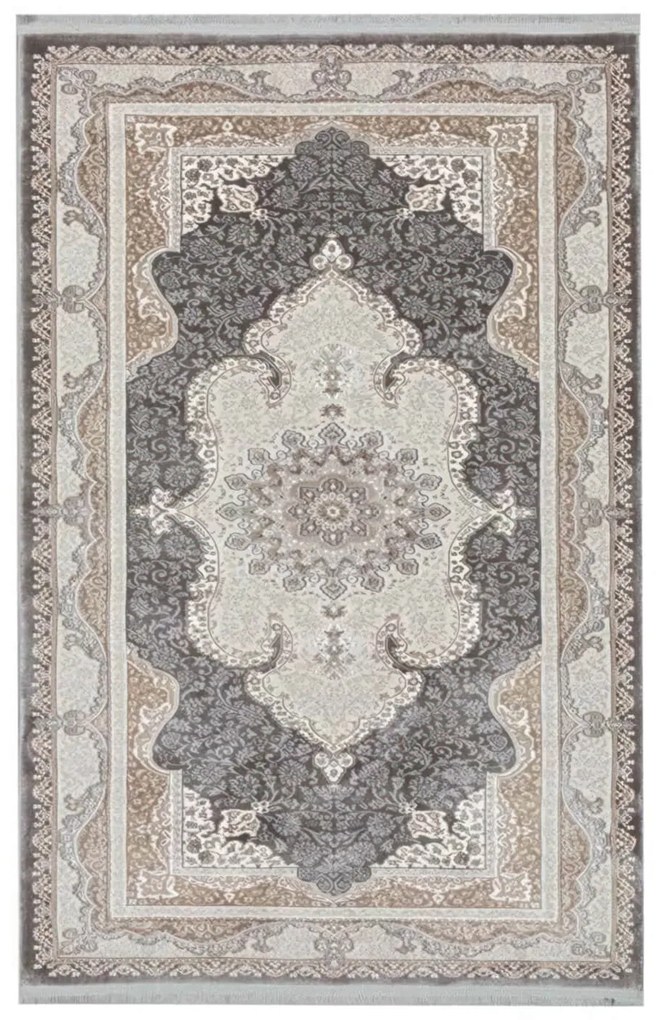 250x350 cm Covor living/dormitor, 70% Polyester și 30% Bumbac, Design Clasic Traditional, Gri, Densitate 2800 gr/m2