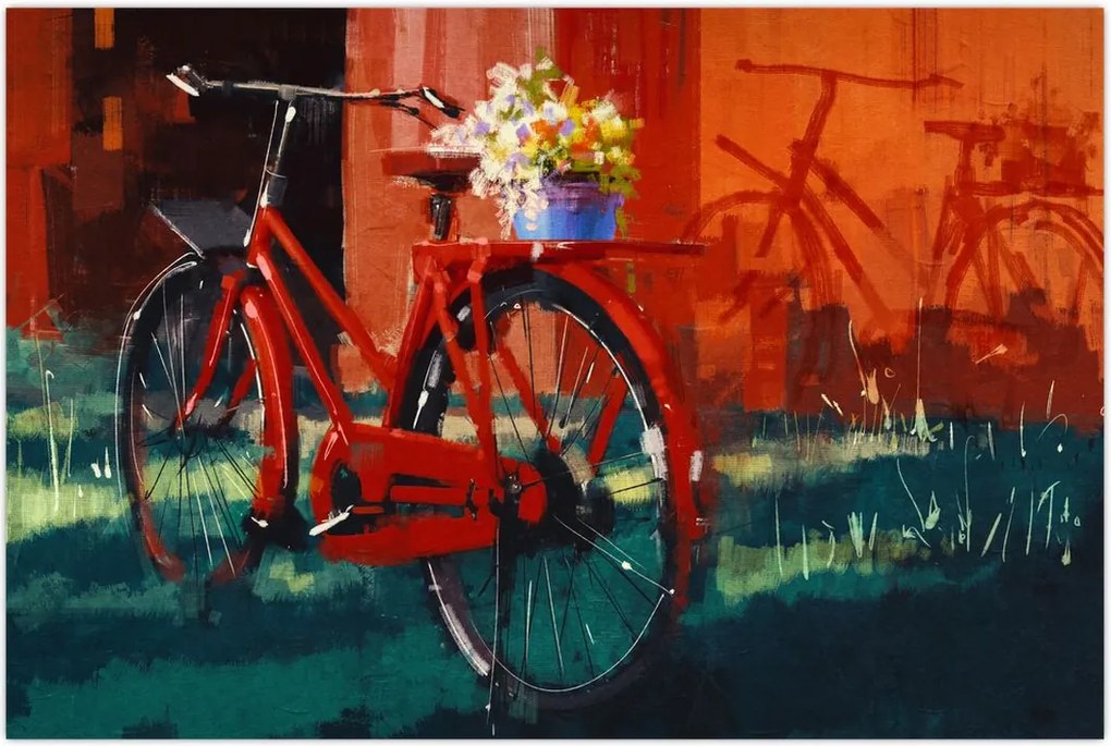 Tablou - Bicicleta roșie, pictură acrilică (90x60 cm)