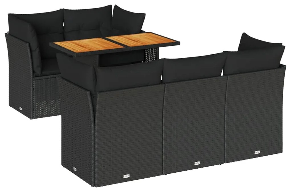 3326883 vidaXL Set mobilier de grădină cu perne, 6 piese, negru, poliratan