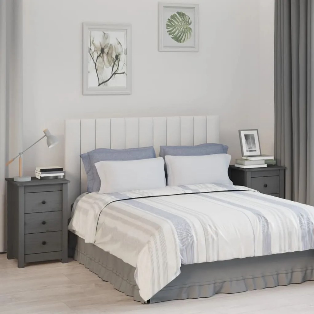 813704 vidaXL Noptiere, 2 buc., gri, 40x35x61,5 cm, lemn masiv de pin