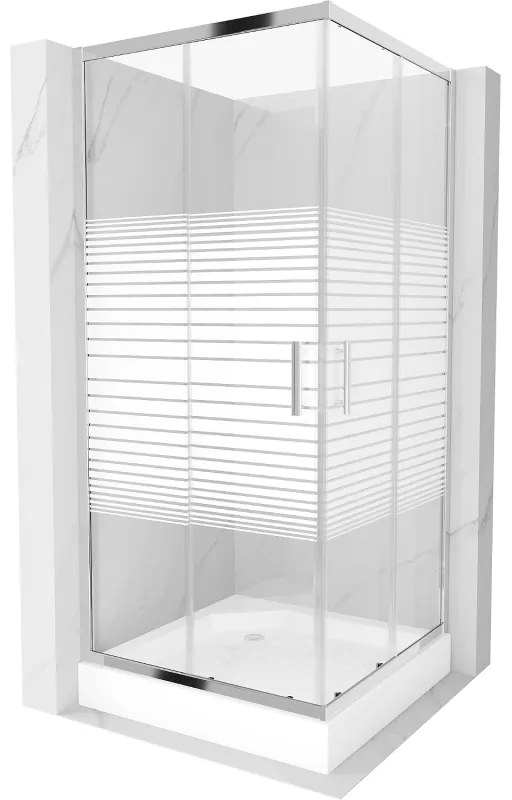 Mexen Rio cabină de duș pătrată 90 x 90 cm, Dungi, Crom + cadă de duș Rio, Albă - 860-090-090-01-20-4510