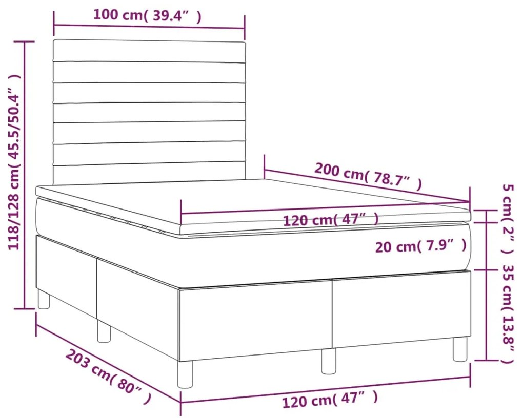 Pat box spring cu saltea, albastru, 120x200 cm, textil Albastru, 120 x 200 cm, Benzi orizontale