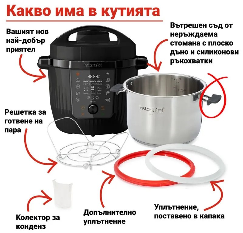 Multicooker Instant Pot Pro Max 60 WiFi, 1200W, 5.7 L, 10 programe, Nutriboost, control WiFi, afișaj LCD, oțel inoxidabil, negru