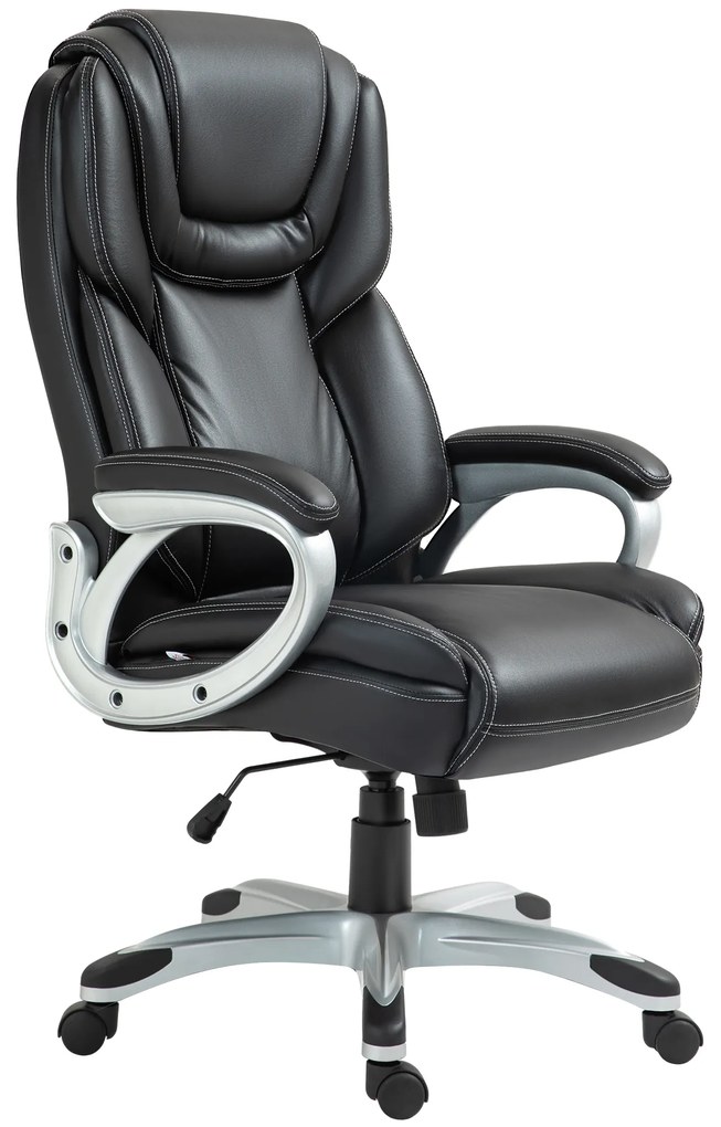 HOMCOM Fotoliu de birou fauteuil de bureau cu funcție de balans role pivotante 360° 66 x 75,5 x 115,5-124,5 cm negru | Aosom Romania