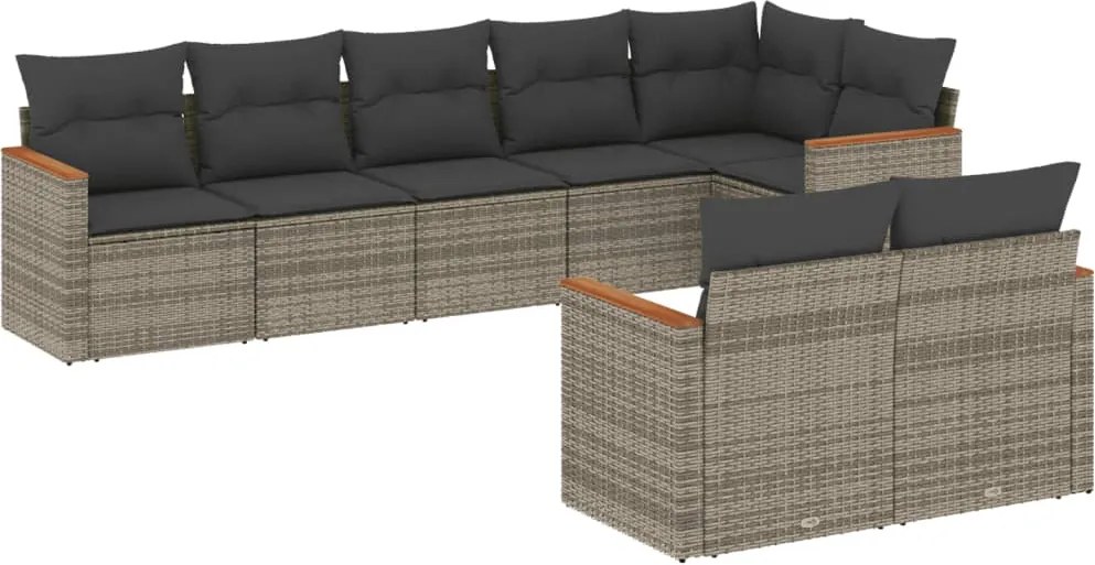 vidaXL Set canapele de grădină cu perne, 8 piese, gri, poliratan