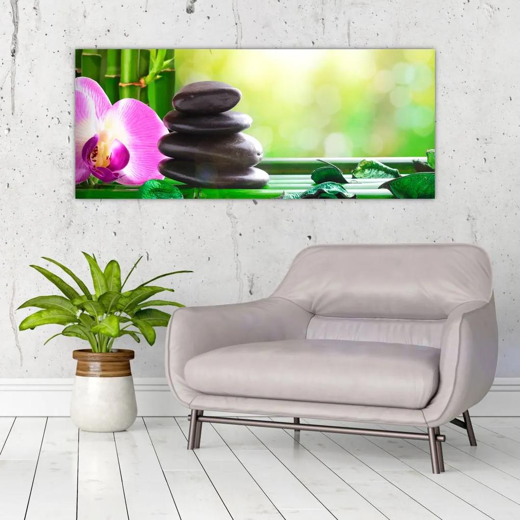 Tablou cu pietre pentru masaj și orhidee (120x50 cm), în 40 de alte dimensiuni noi
