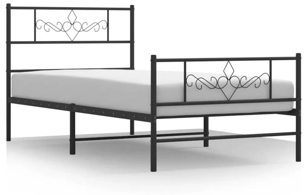 355280 vidaXL Cadru pat metalic cu tăblii de cap/picioare, negru, 100x200 cm