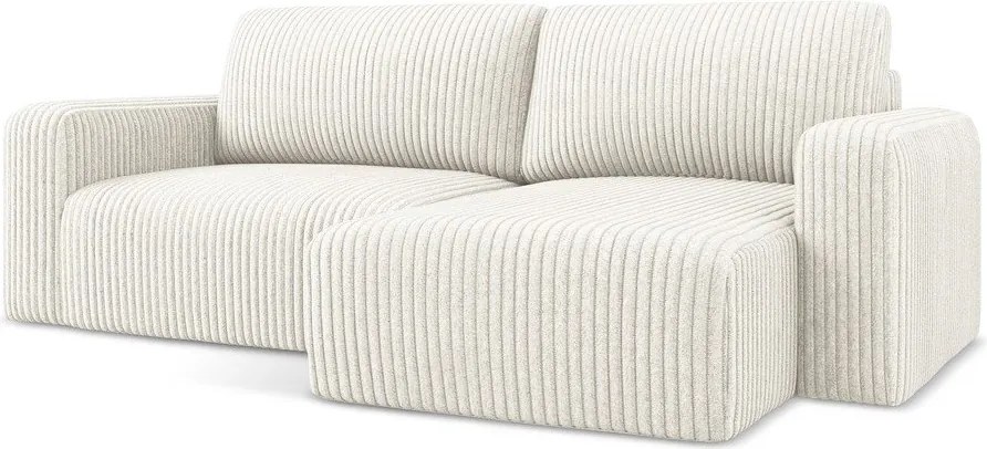 Colțar crem extensibil/cu spațiu de depozitare cu tapițerie din catifea reiată (cu colț pe partea dreaptă/cu șezlong) Kona – Makamii