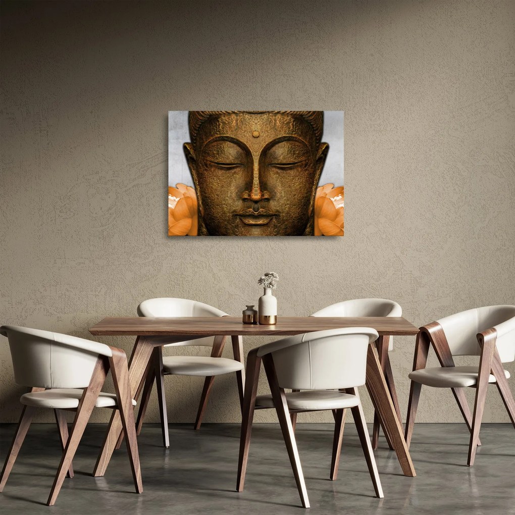 Tablou pe sticlă cu statuie cu detaliu a feței (70x50 cm)