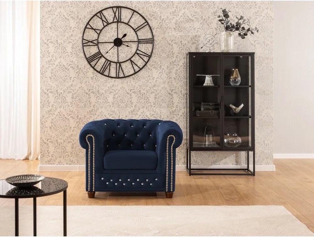 Fotoliu albastru chesterfield cu tapițerie din catifea York Blik – Ropez