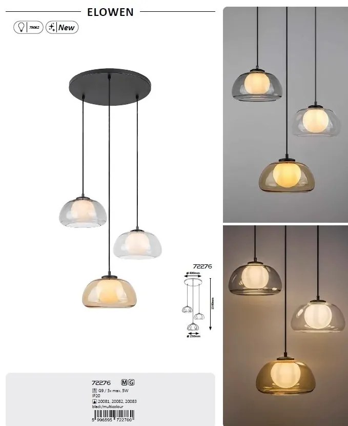 Lustra suspendata sticla multicolor Elowen 3L