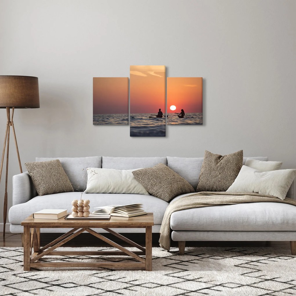 Tablou cu canoiști în apus de soare (90x60 cm)