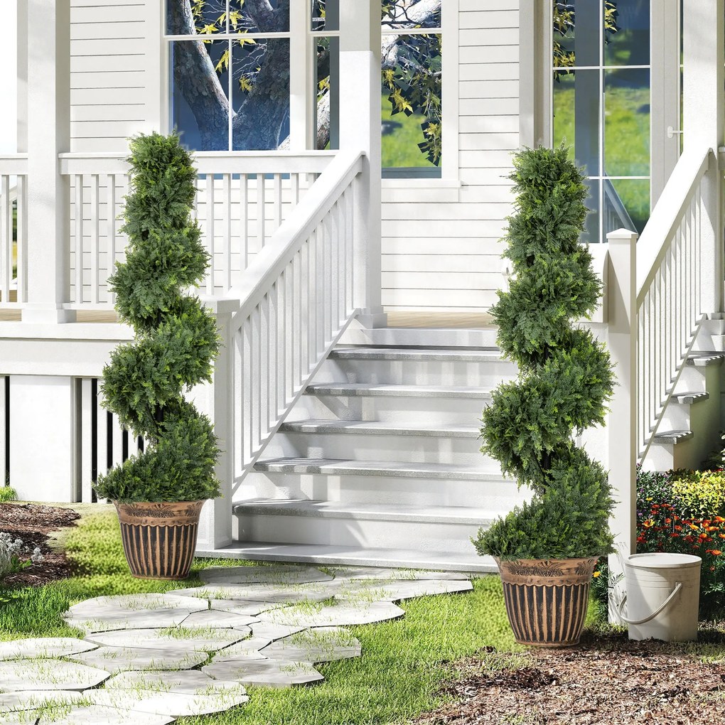 HOMCOM Set 2 Chiparoși Artificiali Spiralați 120 cm cu Ghiveci, pentru Decor Interior și Exterior, Verde | Aosom Romania