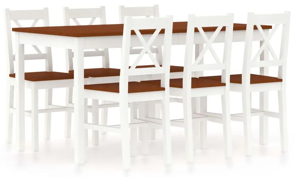 283378 vidaXL Set mobilier de bucătărie, 7 piese, alb și maro, lemn de pin
