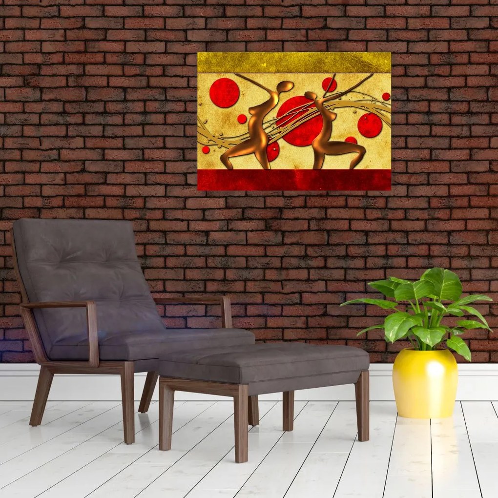 Tablou pe sticlă abstract cu două femei (70x50 cm)