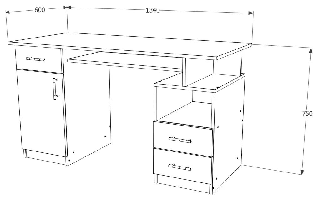 Birou haaus Berlin, Wenge/Stejar Ferrara, 134 x 60 x 75 cm | BIANO