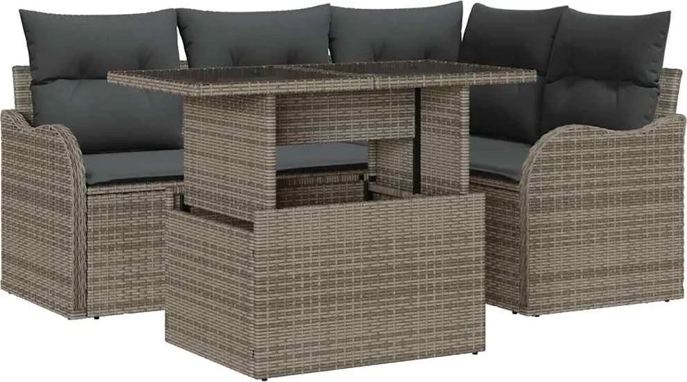 vidaXL Set dining pentru exterior cu pernă 5 pcs Gri Rattan poli
