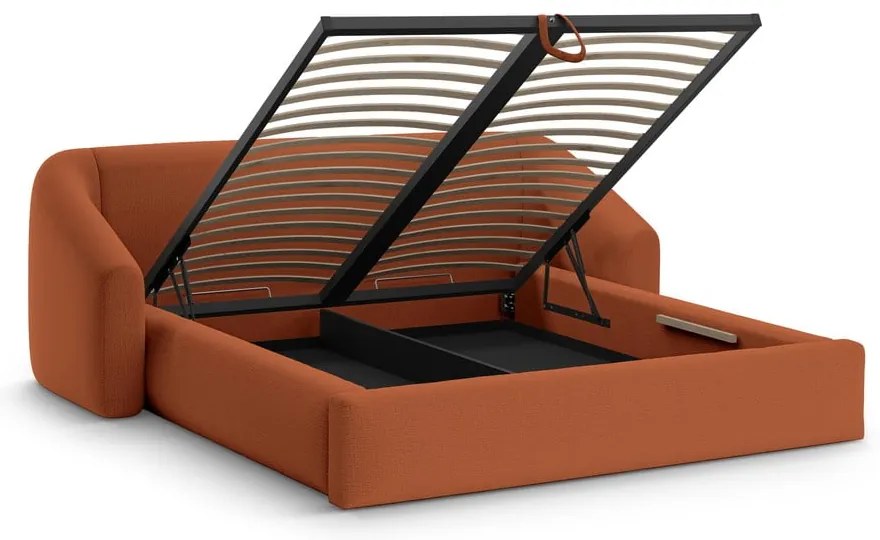 Pat matrimonial cărămiziu tapițat cu spațiu de depozitare cu somieră 200x200 cm Campi – Cosmopolitan Design