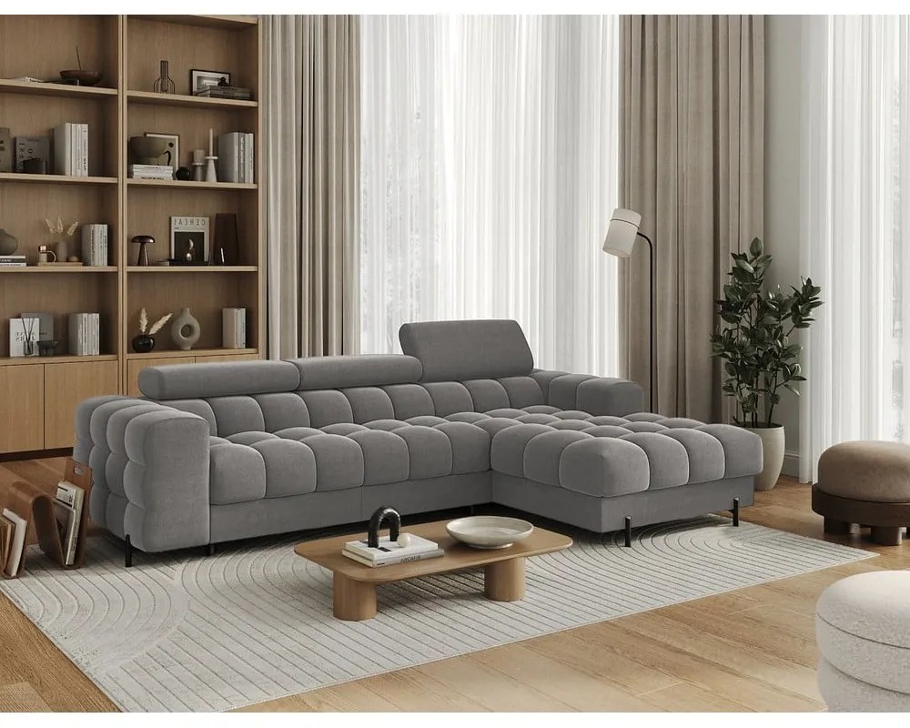 Colțar taupe extensibil/cu spațiu de depozitare cu tapițerie din catifea (cu colț pe partea dreaptă/cu șezlong) Felro – ELTAP