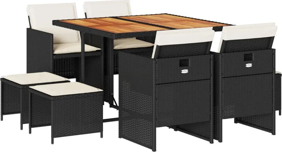 vidaXL Set mobilier de grădină cu perne, 9 piese, negru, poliratan