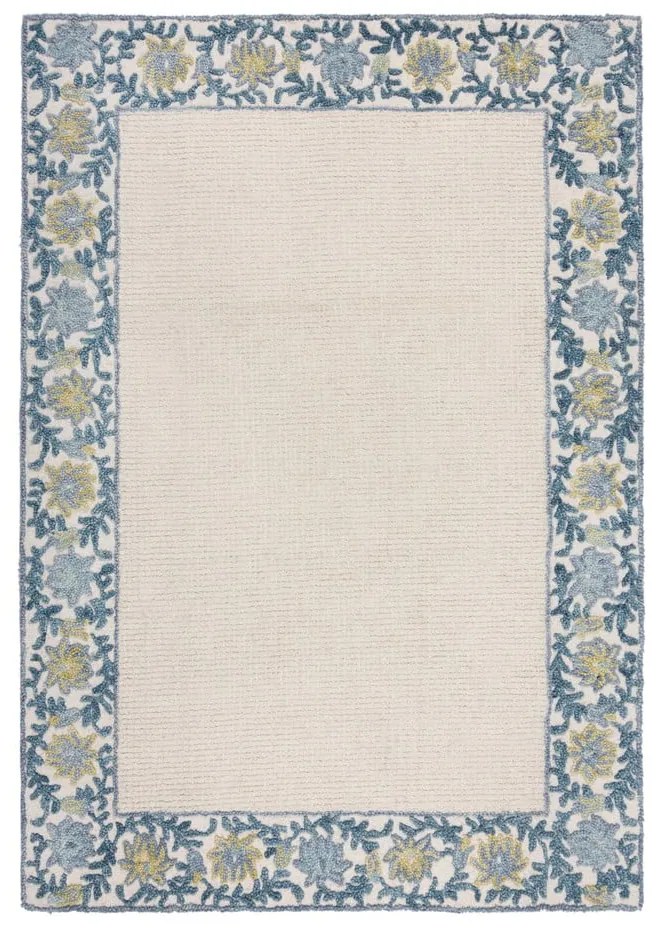 Covor albastru-fildeș țesut manual din amestesc de lână 160x230 cm Myla Floral Frame – Flair Rugs