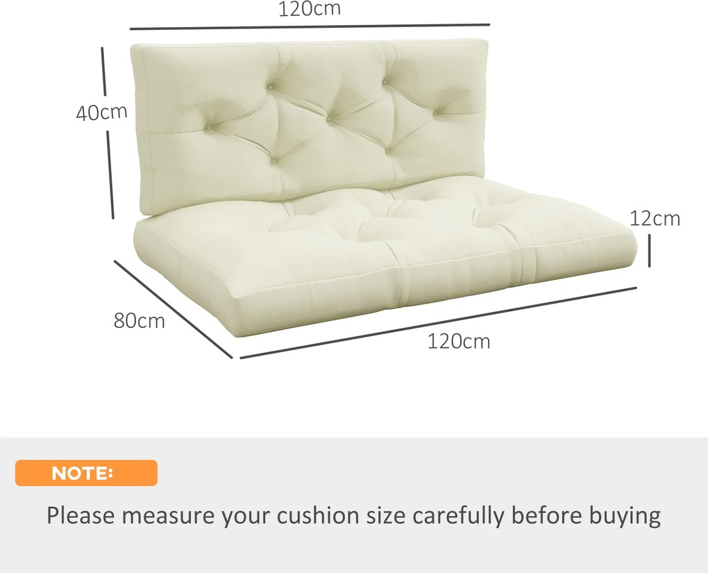 Outsunny Set 2 Perne de Grădină pentru Ședere și Spate cu Umplutură Groasă, Perne de Exterior din Poliester pentru Canapele și Paleți, Crem | Aosom Romania