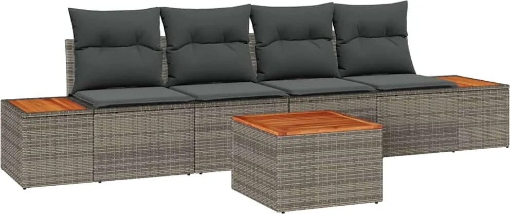vidaXL Set de canapele pentru grădină cu pernă 5 pcs Gri Rattan poli